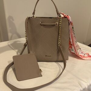 Aldo Taupe Quilted Crossbody Bag with Scarf Accent
